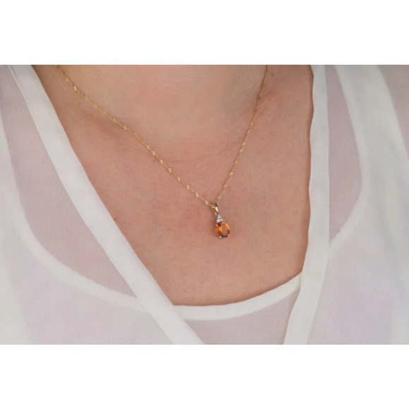 10k Yellow Gold Natural Citrine and Diamond Necklace 18 inch Twist chain 1.3mm - Picture 2 of 8